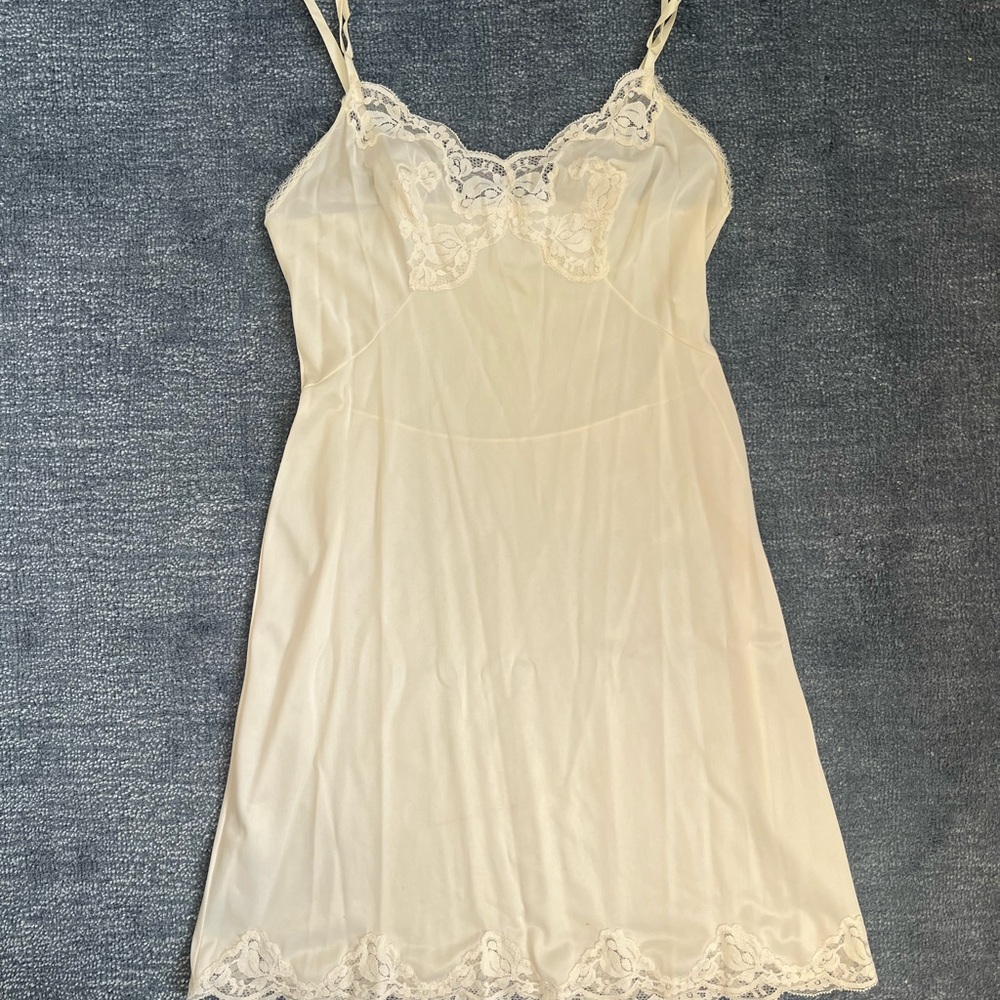 Vintage Lace Trim Satin Slip Dress